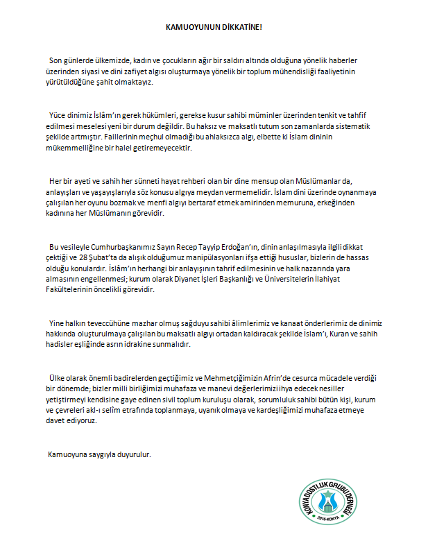 KAMUOYUNUN BİLGİSİNE